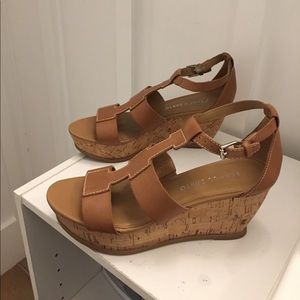Franco Sarto Tan Cork Wedges Sandal Open Toe 6