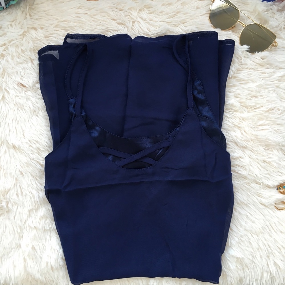⚜"Julia" ll Navy Chiffon Criss-Cross Dress 🌸 - Picture 5 of 6