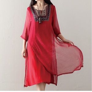 Silk and hemp skirt, artistic and national style