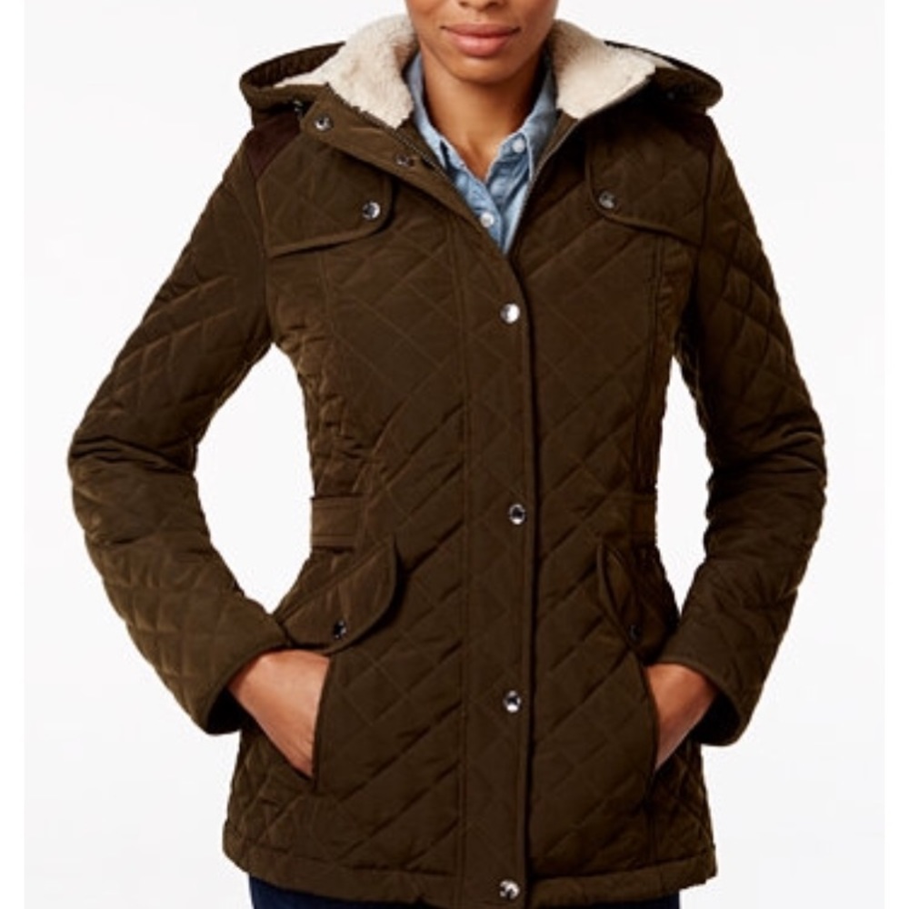 Laundry by Design Petite Fur Lined Quilted Coat