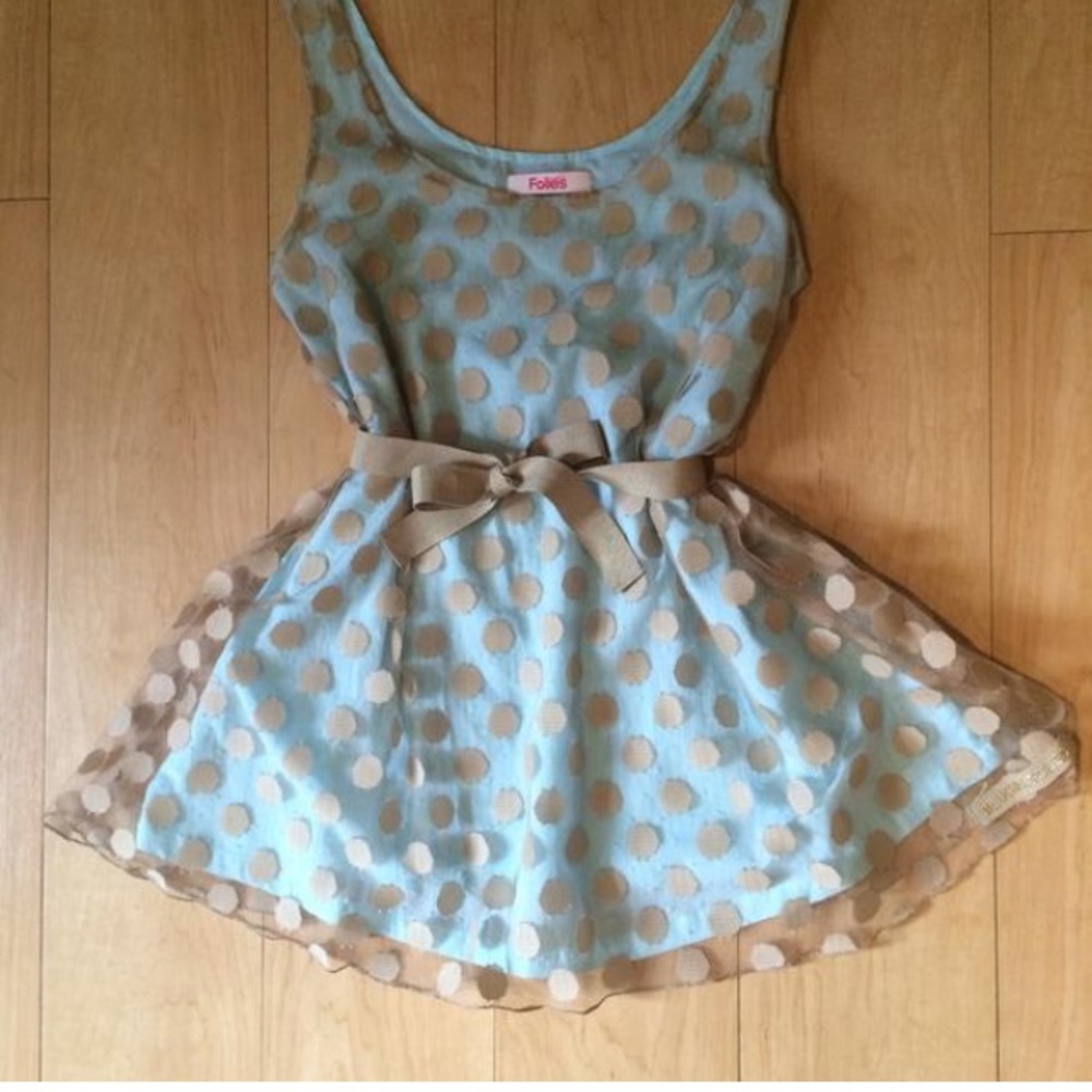 Blumarine Babydoll Top Blue Beige Polka Dot  IT 40  US XS/S