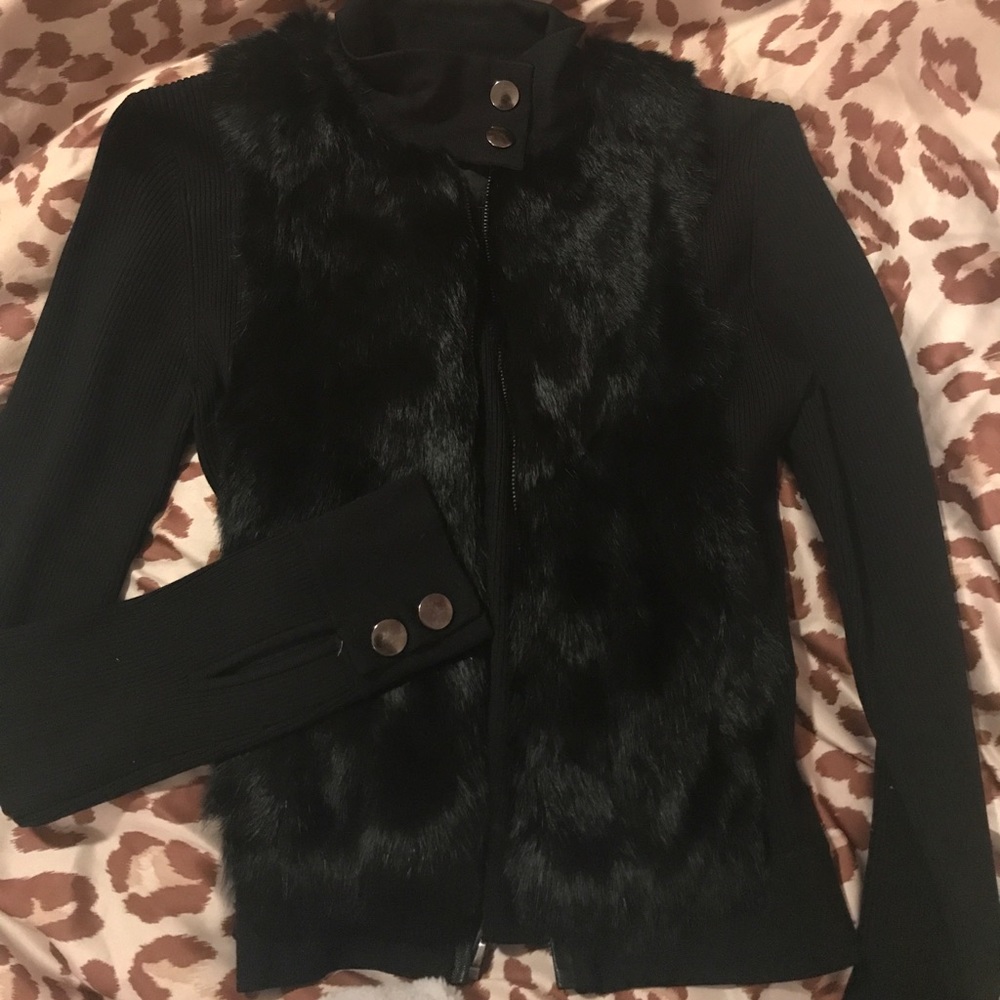 Black Bebe Fur Pullover
