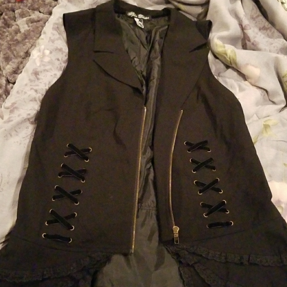 NWOT Spin Doctor Black Corset Vest w/ Ruffles