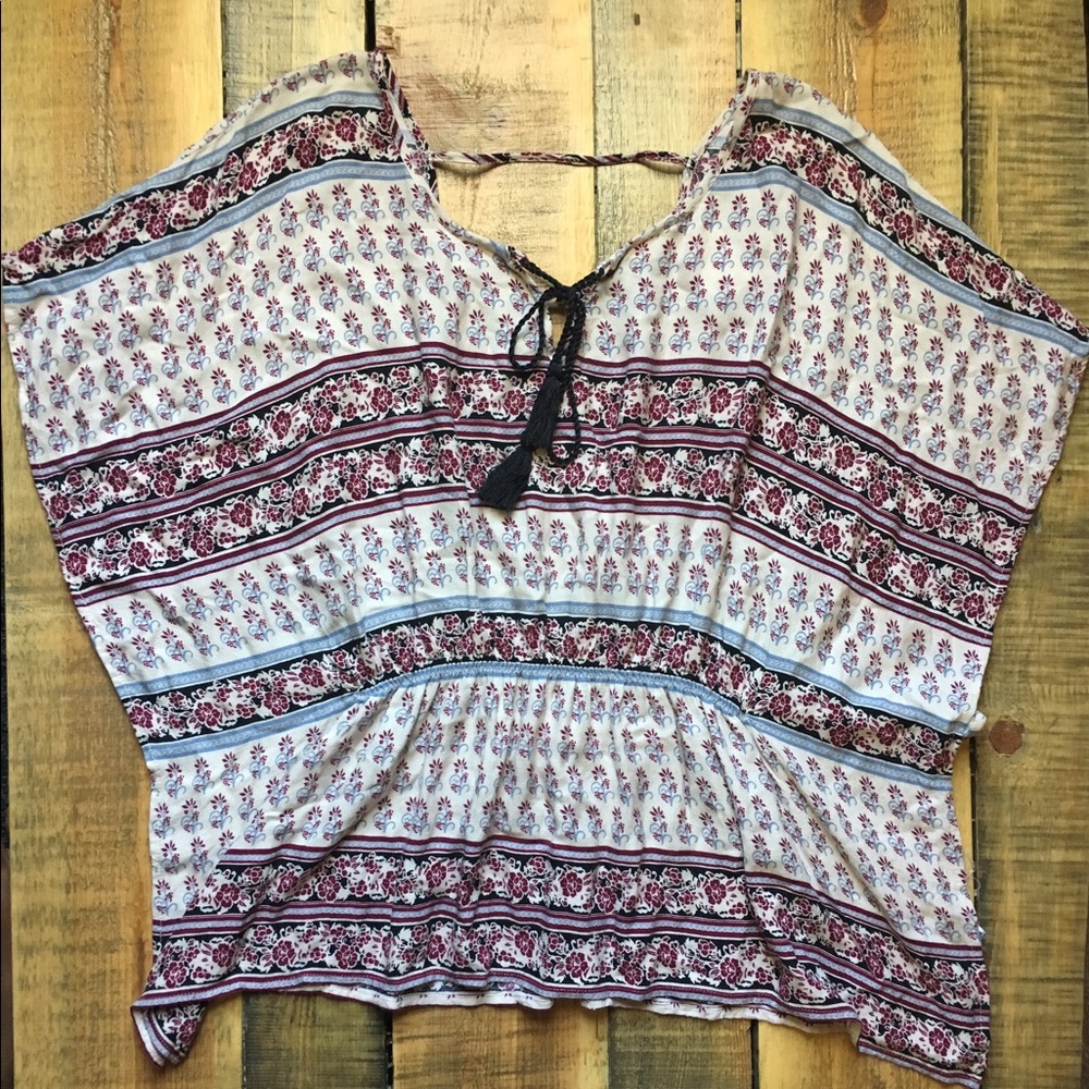 Boho printed peasant top.