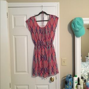 Pink with blue design dress