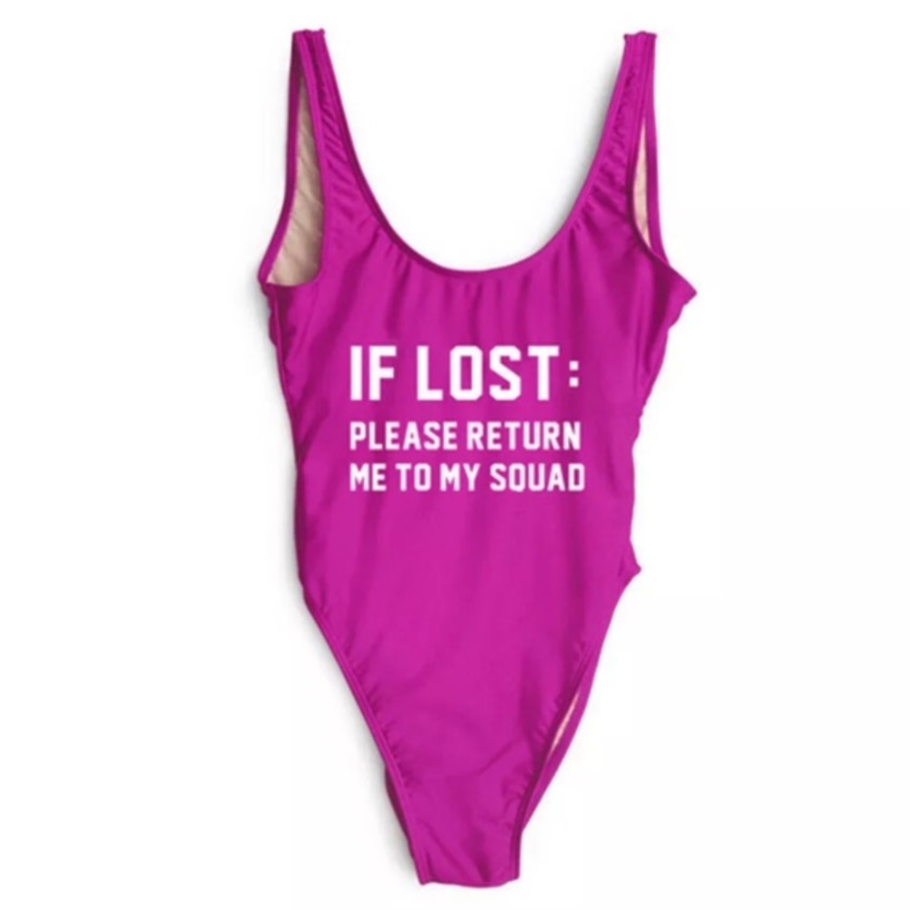 XL Fushia IF LOST PLEASE RETURN Swimsuit - Picture 6 of 6