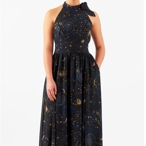 Star print halter maxi dress