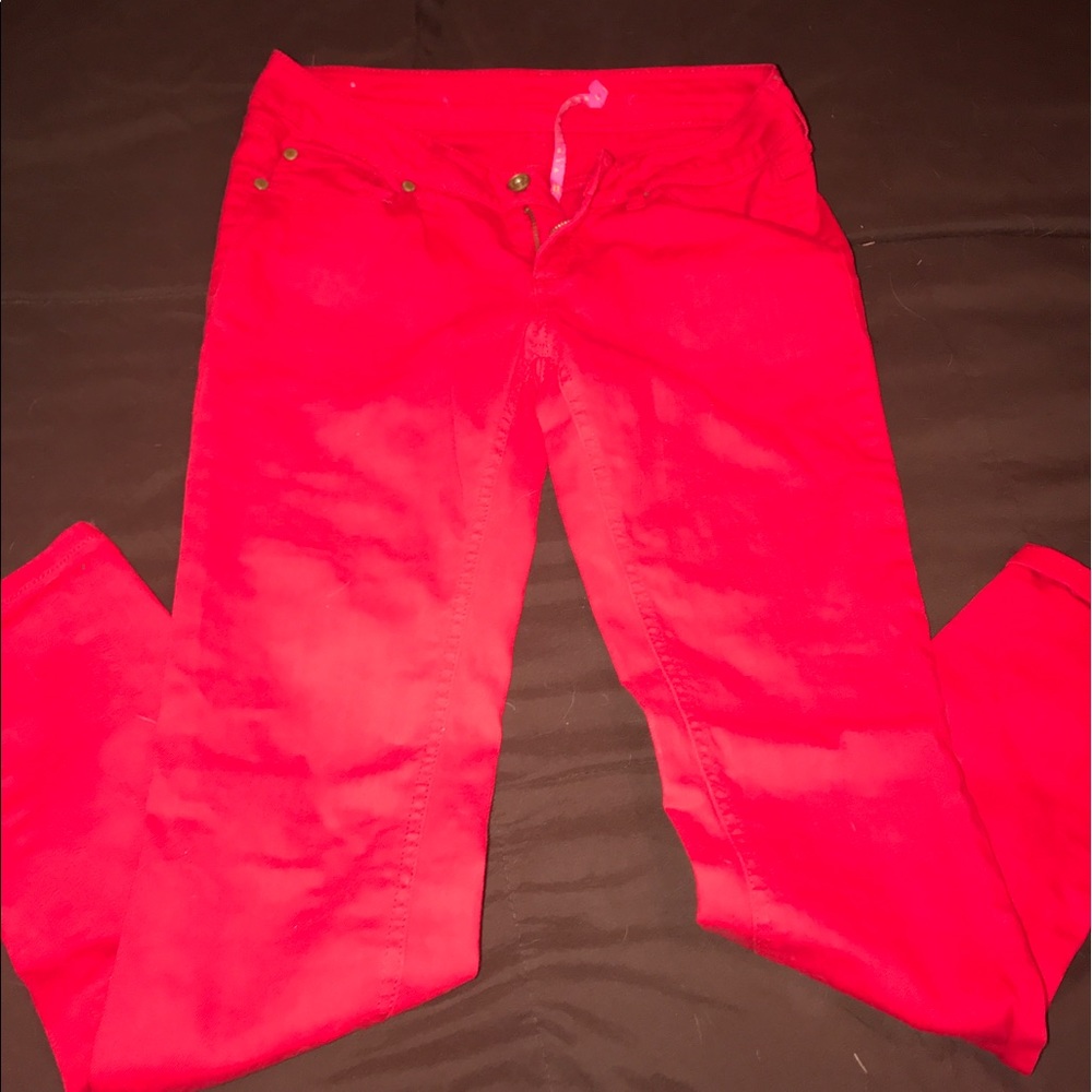 Red skinny jeans
