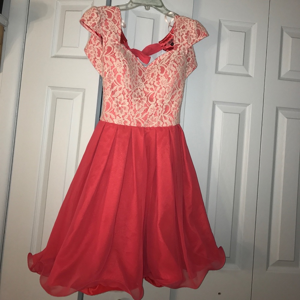 Coral and white lace occasion dress