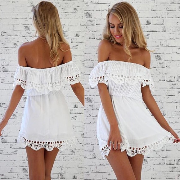 🌿HP!🌿Off the Shoulder White Eyelet Mini Dress🌿 - Picture 2 of 4