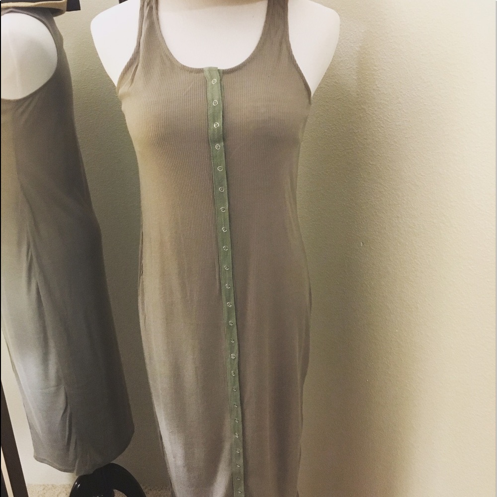 Light Olive green Ribbed tank maxi dress