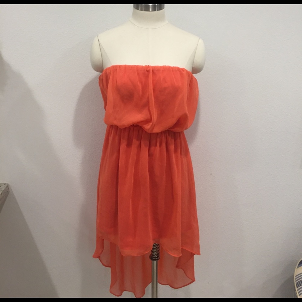 High-low Coral Strapless Dress