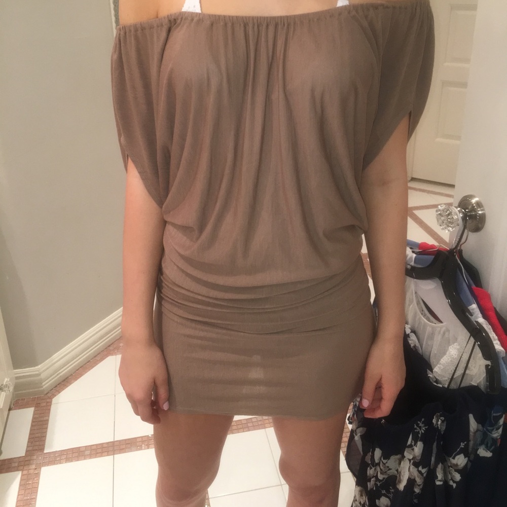 Brown off the shoulder dress