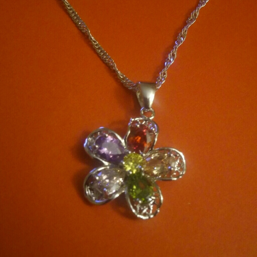 Flower CZ Crystal Pendant Jewelry Sets