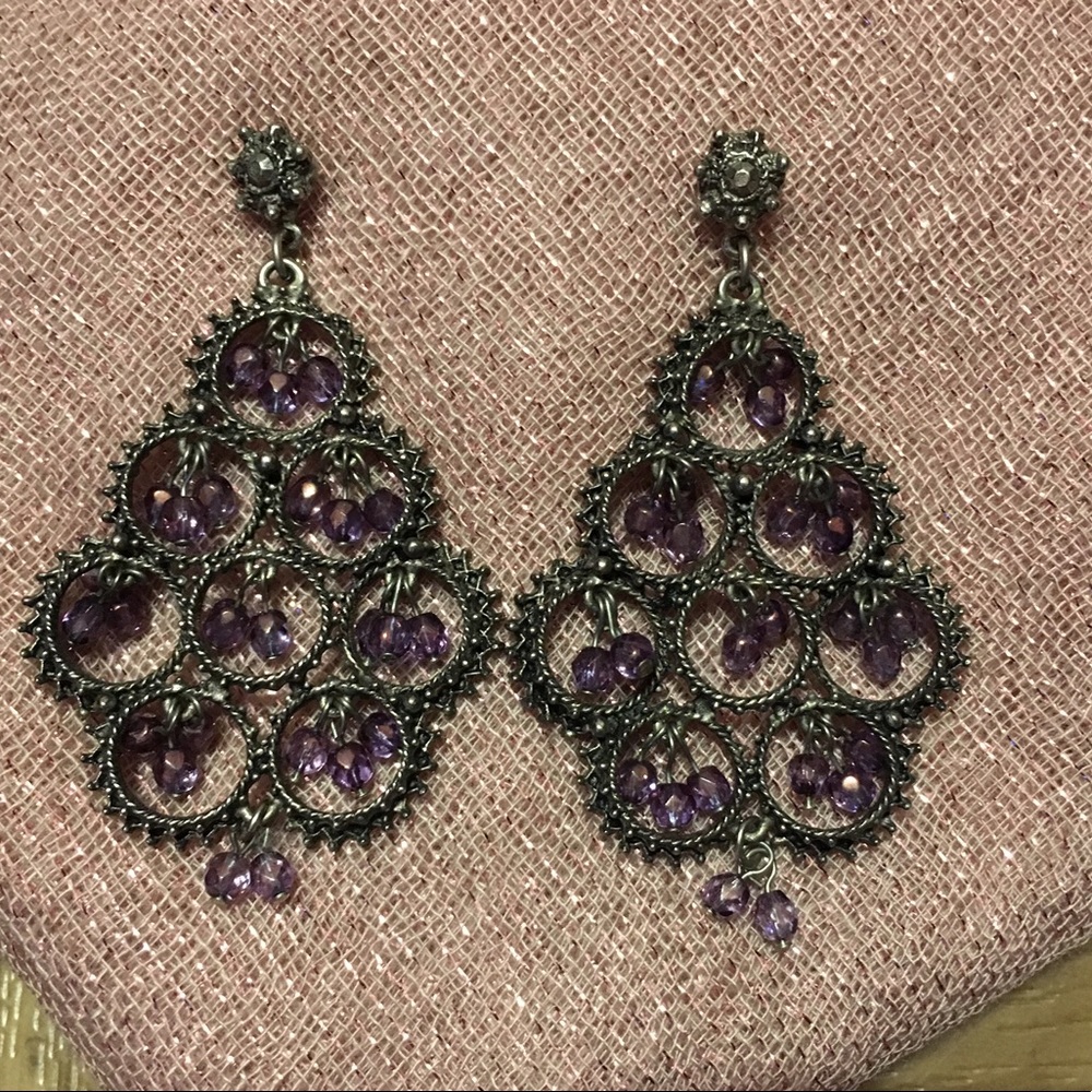 SALE Antique Silver color Amethyst crystals Earrings