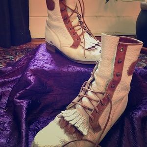 Vintage white and brown boots