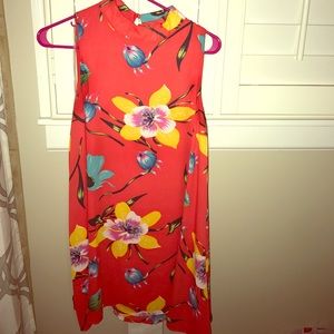 Red floral print dress
