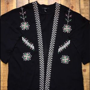 Black Kimono W/ Stitch Print