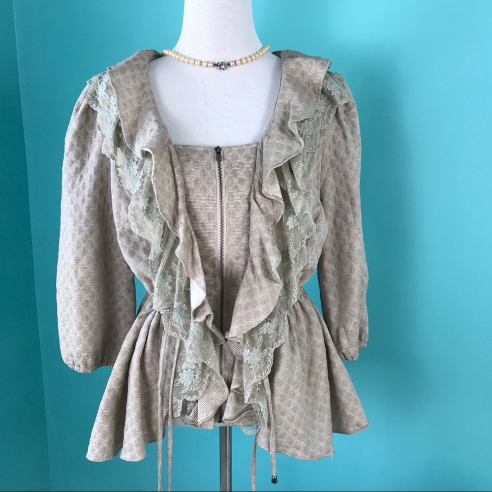 Anthropologie By Stella Jacket Ruffle Lace Large