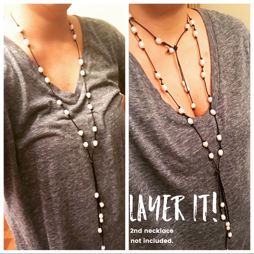 HP🎉NEW Leather Freshwater Pearl Cluster Necklace