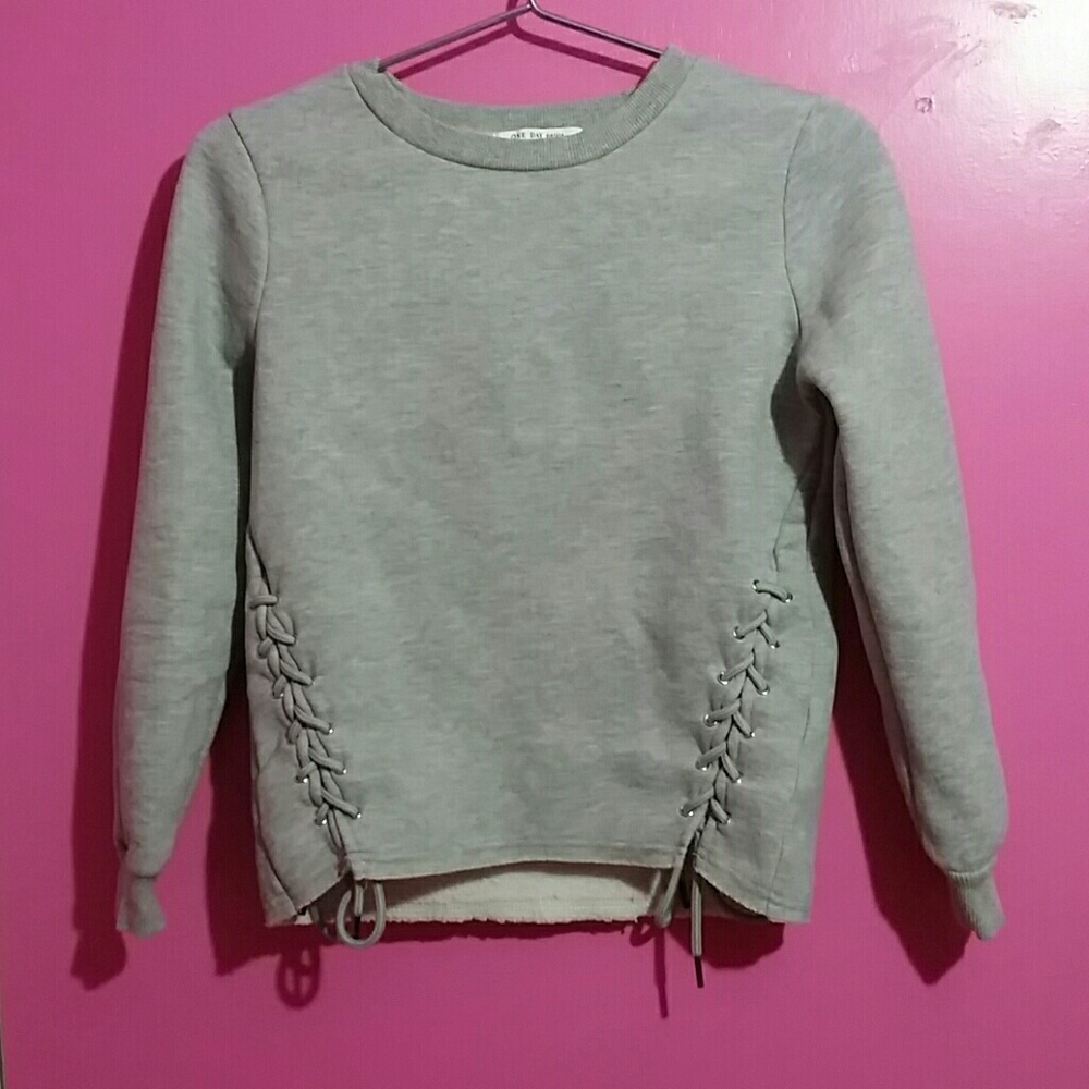 One day petite gray laced sweatshirt