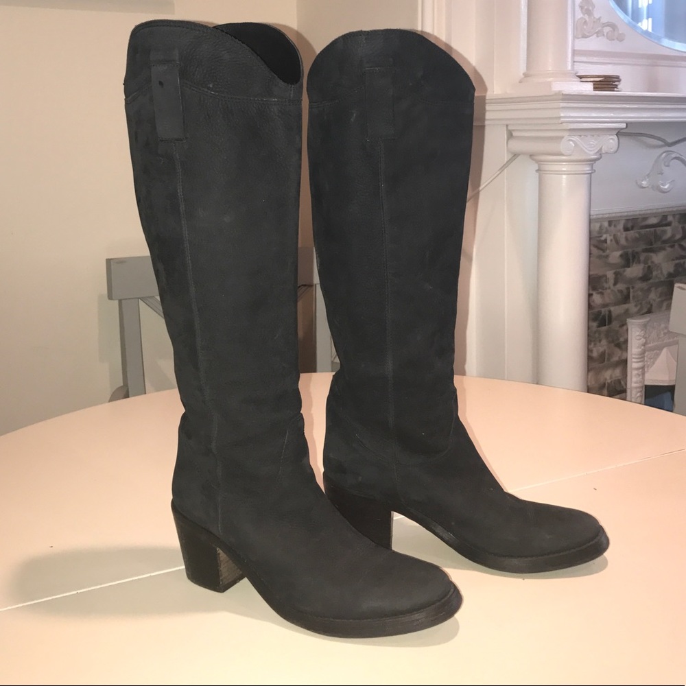 Nubuck Black Leather knee-high boots
