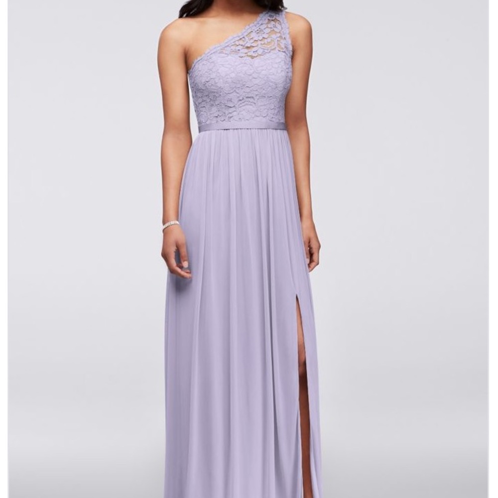 David's Bridal One Shoulder Lace Bridesmaids Dress