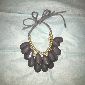 Grey and Gold Statement Necklace With Felt Tie