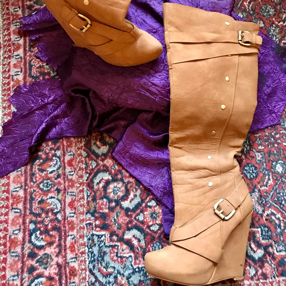 Tan over the knee platform boots