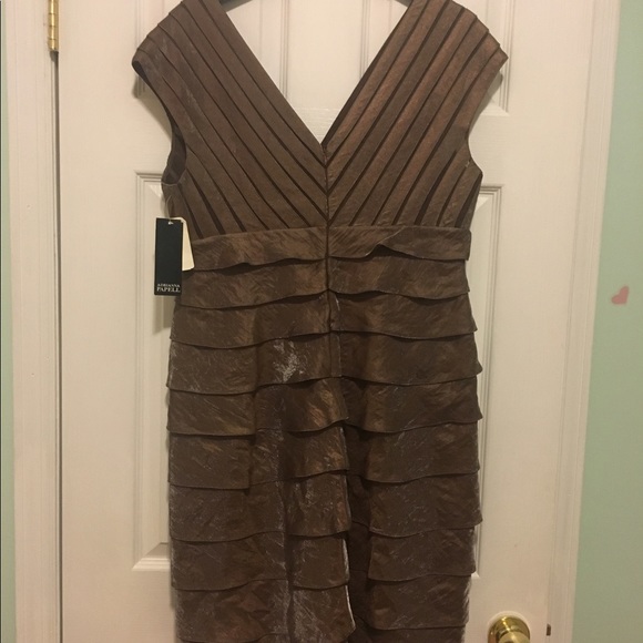 Adrianna Papell Tiered V-neck dress in bronze. - Picture 3 of 4