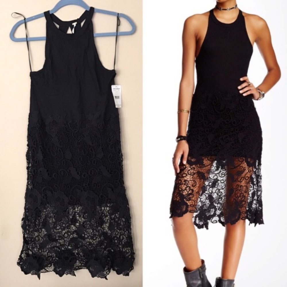 Free people black Tank midi lace Dress xs - Picture 1 of 2
