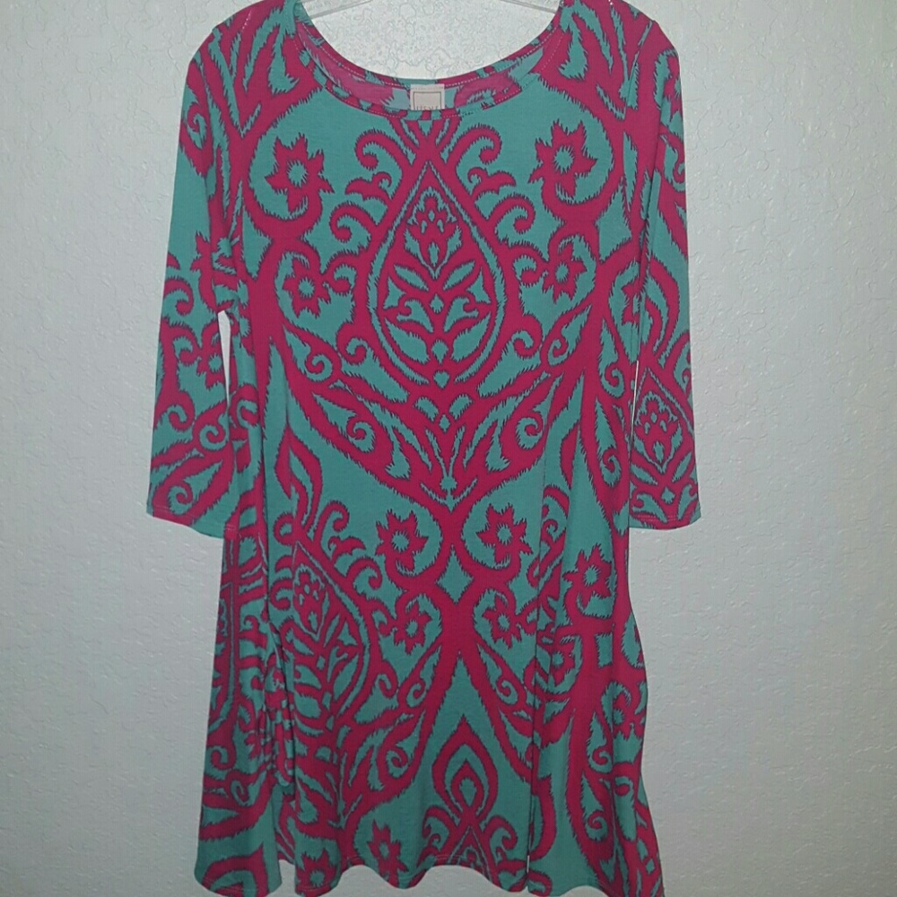 HeShe Aqua Fuchsia Pattern mini dress/top