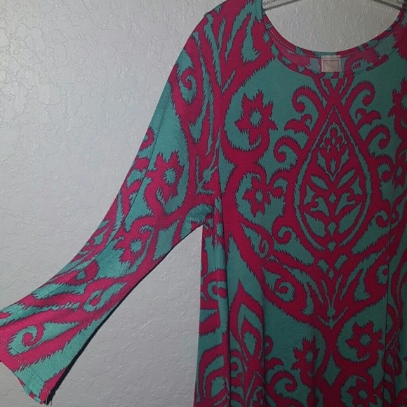 HeShe Aqua Fuchsia Pattern mini dress/top - Picture 2 of 4