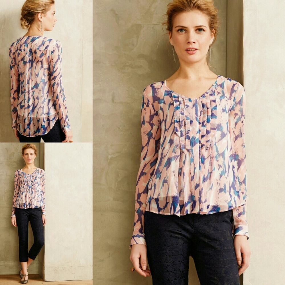 Anthropologie Maeve Painted Silk Blouse