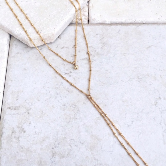 gold beaded layered bell Y choker necklace - Picture 2 of 2