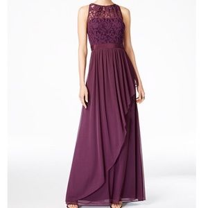 Adrianna Papell Lace Illusion Halter Gown