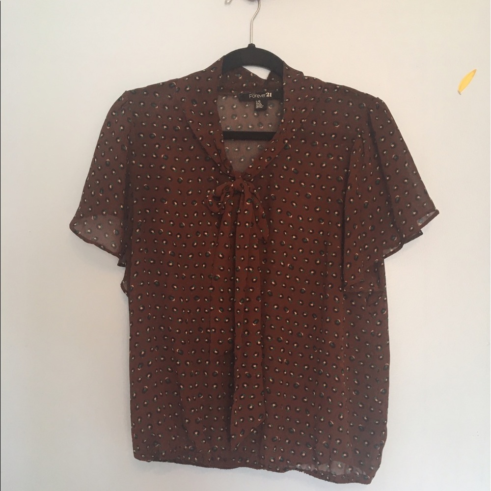 Brown pussybow blouse