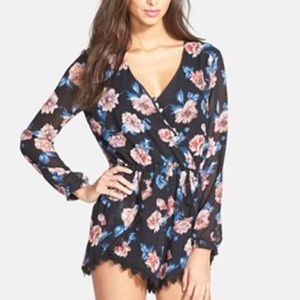 ASTR Floral Lace Trim Romper