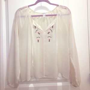 Sheer Cream Embroidered Long Sleeve
