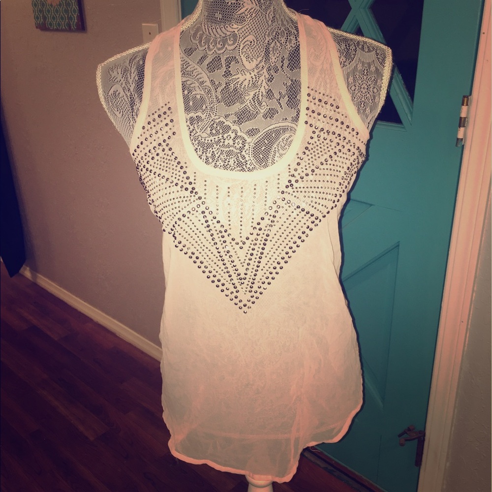 Light pink sheer sequined and lace top