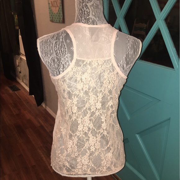 Light pink sheer sequined and lace top - Picture 2 of 3