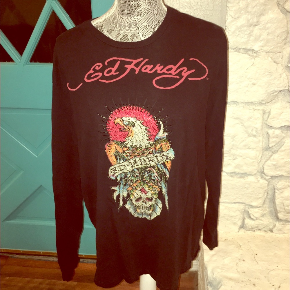 Oversized Ed Hardy shirt.