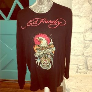 Oversized Ed Hardy shirt.