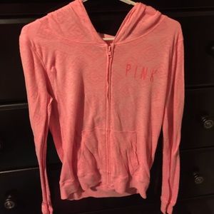 PINK pink- orange ish thin zip up hoodie