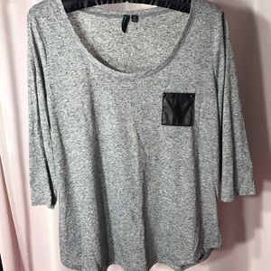 Gray 3/4 Length Sleeve Tee with Pocket