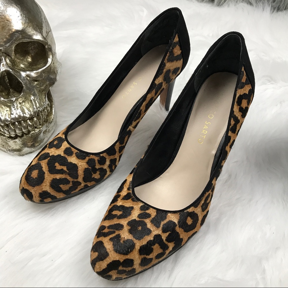 Franco Sarto brown leopard print fur heels