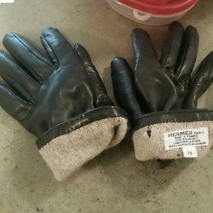 Hermes leather cashmere gloves