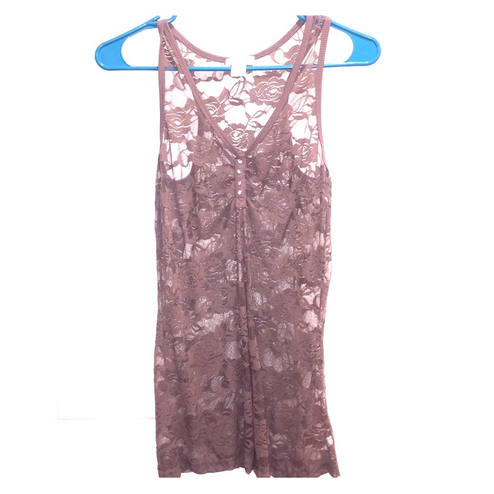 Sheer Lace Light Brown Tank Top