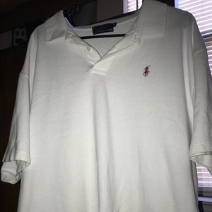 white polo shirt with pink horse