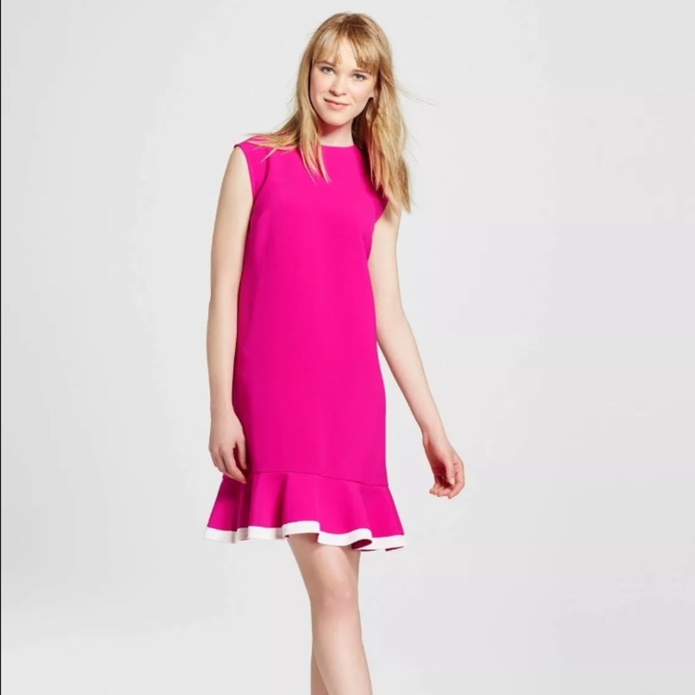 Victoria Beckham Fuchsia Twill Ruffle Hem Dress XL
